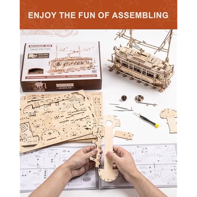 3D WOODEN MODEL KITS FOR ADULTS 3D PUZZLE CAR MODEL KITS TO BUILD FOR ADULTS ABD CHILDREN MECHANICAL GEAR, CLASSIC CITY TRAM LK801 - Image 4